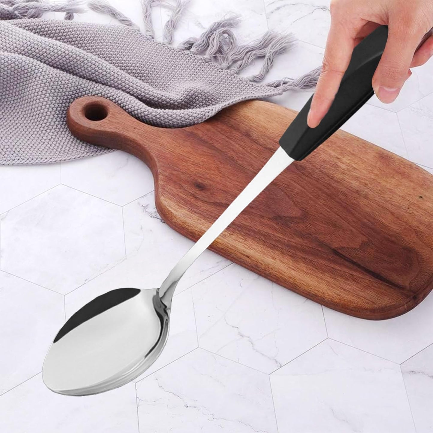 IMEEA 14.3-Inch Large Serving Spoon Slotted Spoon Set Stainless Steel Cooking Spoon Long Metal Serving Spoon