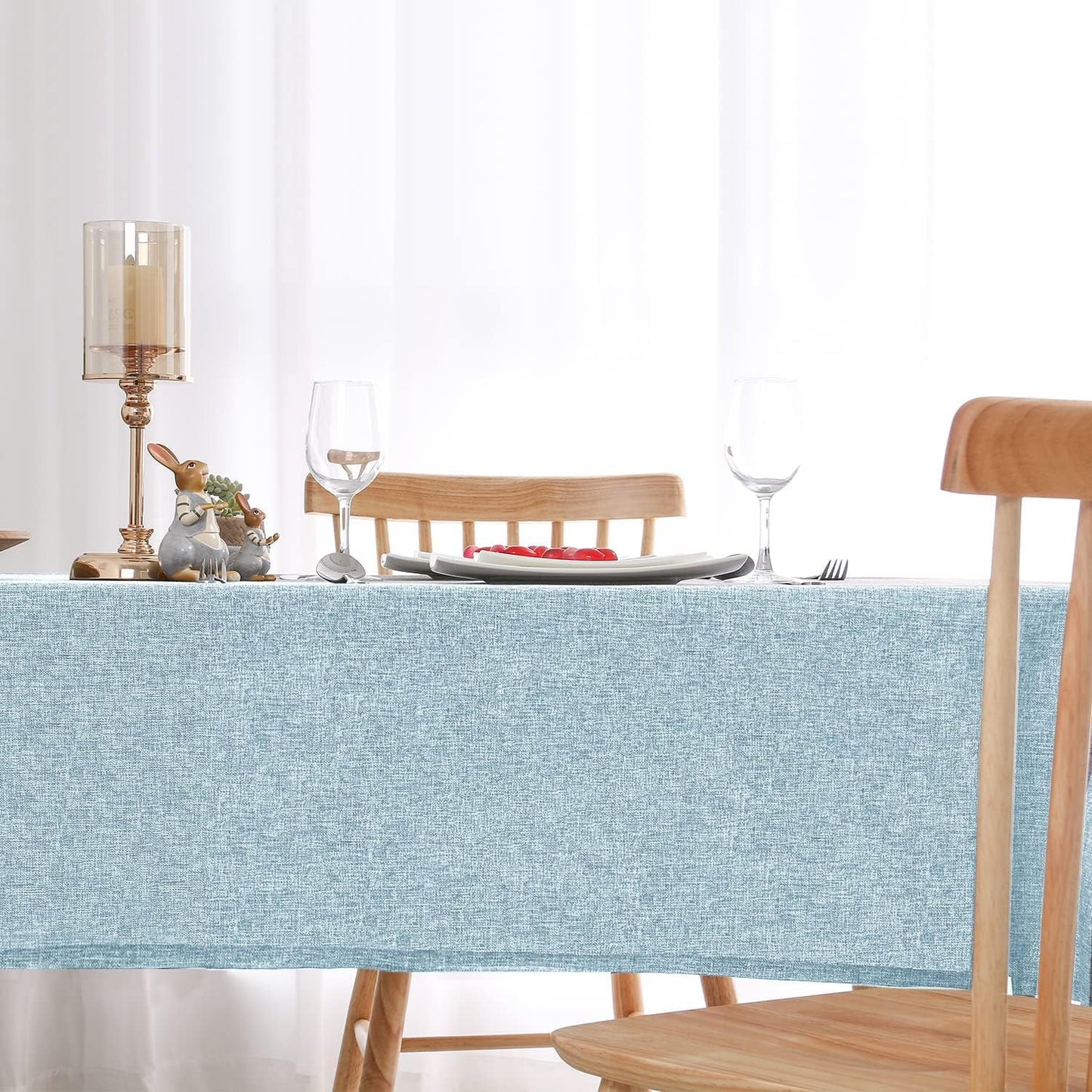 Hiasan Faux Linen Rectangle Tablecloth - Wrinkle and Stain Resistant Washable Table Cloth for Kitchen Dining Room Holiday Table Cover for Dinner, Lux Slate Blue, 70 x 108 Inch