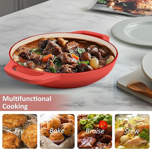 Premium Enameled Cast Iron Dutch Oven for Bread Baking | Non-Stick 2QT Oval Bread Oven with Lid | Perfect for Sourdough, Loaf, and Artisan Baking (Round Red, 5 QT)