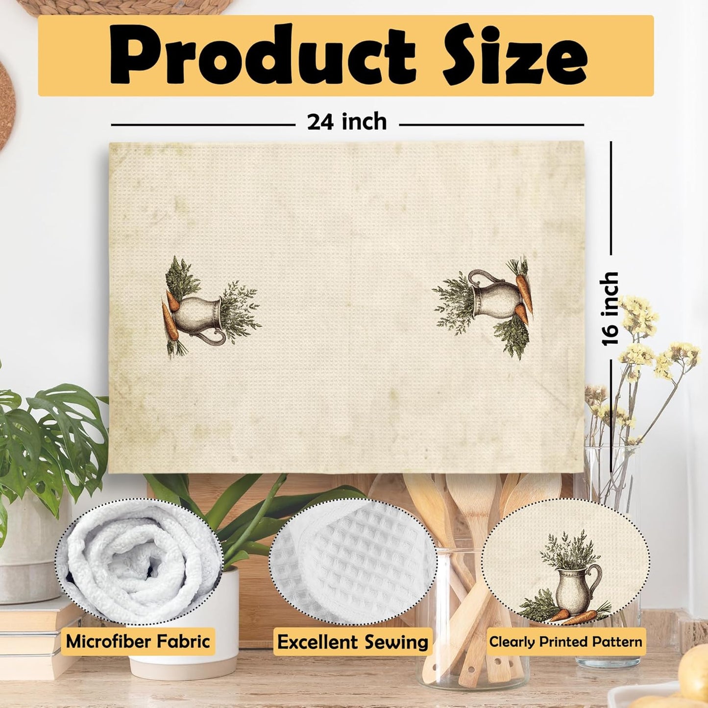 Vintage Country Kitchen Herbs Kitchen Towels Set of 2,Farmhouse Kitchen Decor Hand Towel, Carrot Ginger Garlic Still Life Food Decorative Tea Towel Dish Towels 16x24 Inch