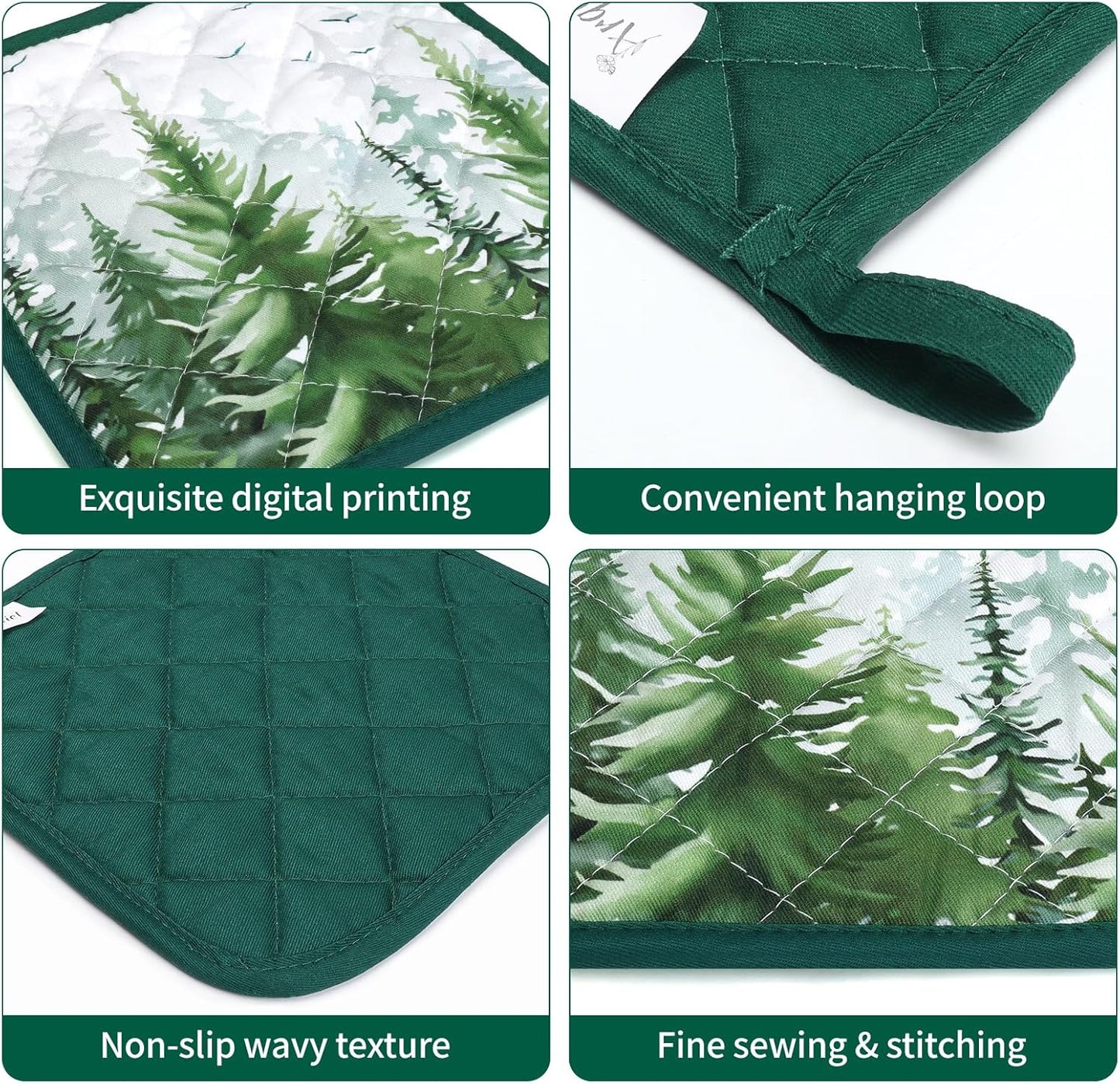 Woodland Deer Oven Mitts and Pot Holders Sets 4Pcs, 100% Cotton Heat Resistant, Extra Long Oven Gloves Potholder for Kitchen Cooking Baking Decoration