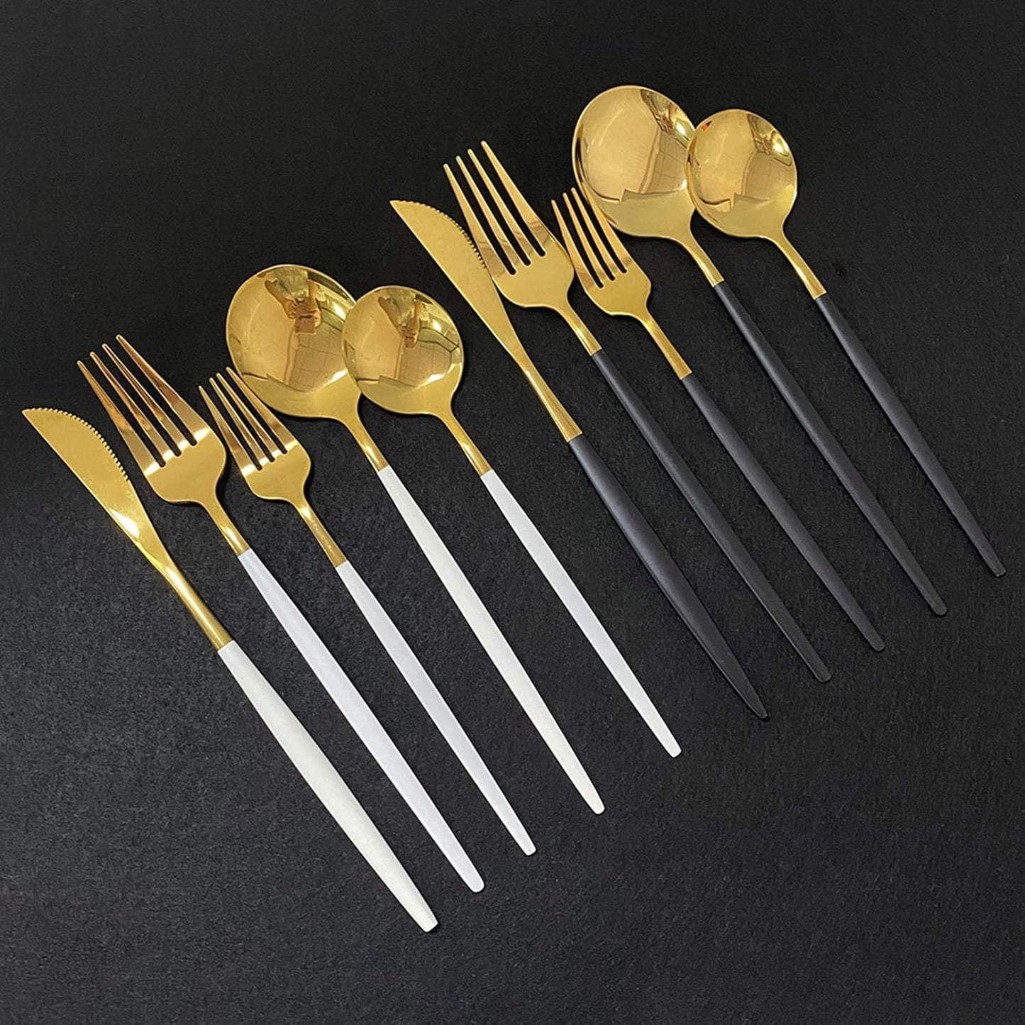 Silverware Set – 30 Piece Family Dinnerware Set – Flatware Set Service For 6 – Green Gold Tableware Sets – Cutlery Great For Family Gatherings & Daily Use – Spoons, Knives, Forks