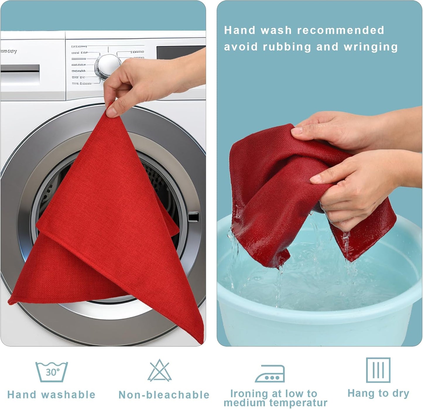 SLKQG Red Linen-Look Fabric Placemats Set of 4, Heat Resistant & Machine Washable Double-Layered Cloth Placemats for Dining Table, Indoor/Outdoor Use, Non-Slip Kitchen Table Mats (4, Bright Red)