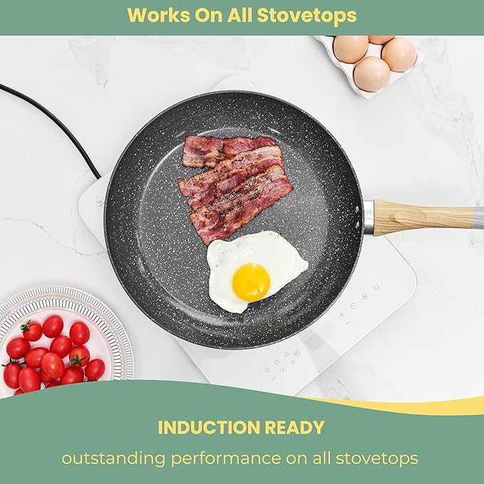 12-Inch Frying Pan Nonstick Stretched Aluminium Omelette Skillet Fry Pans for Induction Compatible Pan