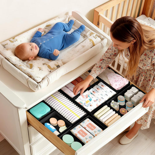 DIMJ Drawer Organizer Clothes Storage - 18 Pack Baby Dresser Organizer for Nursery, Foldable Drawer Dividers for Bedroom Closet Organization, Fabric Storage Bins for Socks, Underwears, Bras