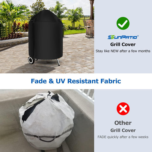 SunPatio Heavy Duty Waterproof Grill Cover Compatible for Weber, Big Green Egg, Char-Broil 22 Inch Charcoal Kettle Grills, Outdoor FadeStop BBQ Cover, Compared to Weber 7150, 27.5" Dia x 38" H