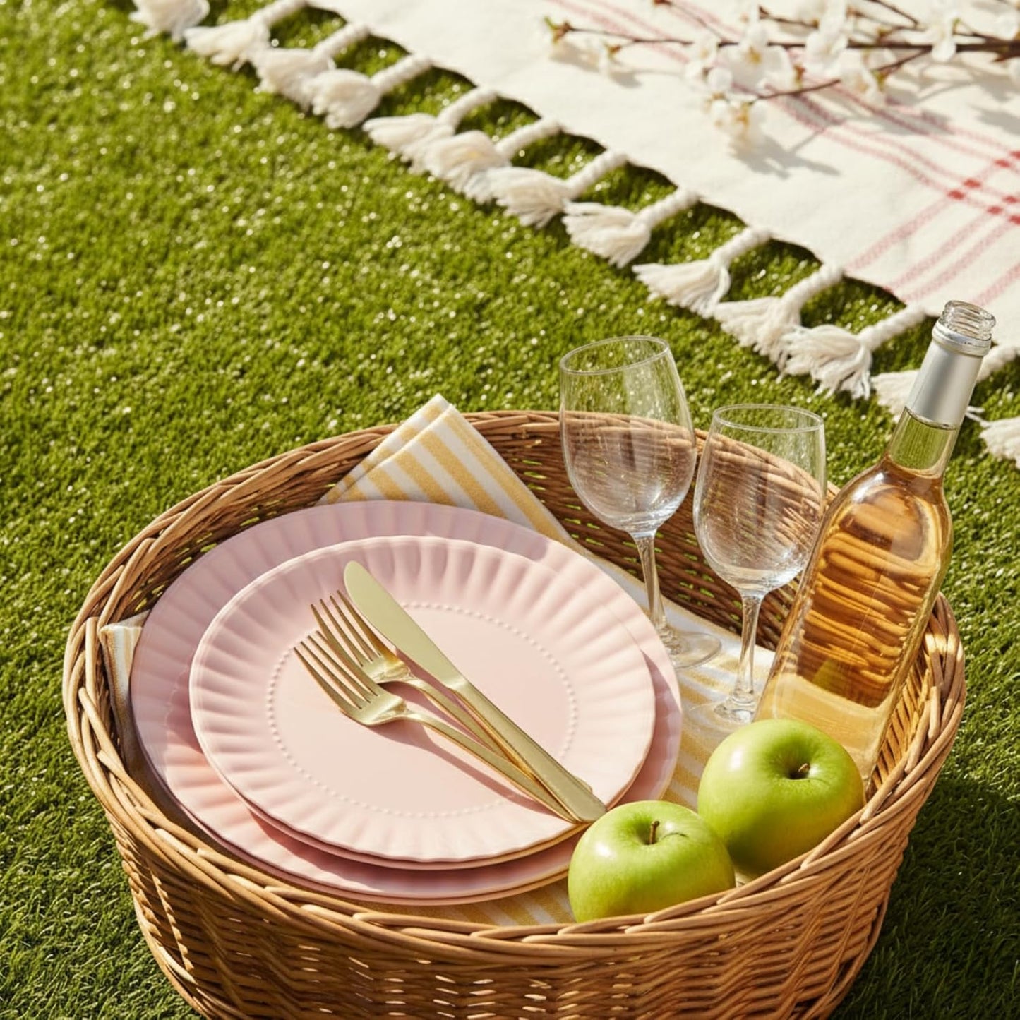 TP Melamine Dinner Plates Set of 8, 8” Salad Dessert Plates and 10.5” Dinner Plates, Dinnerware Set for 4, Indoors and Outdoors, Light Pink