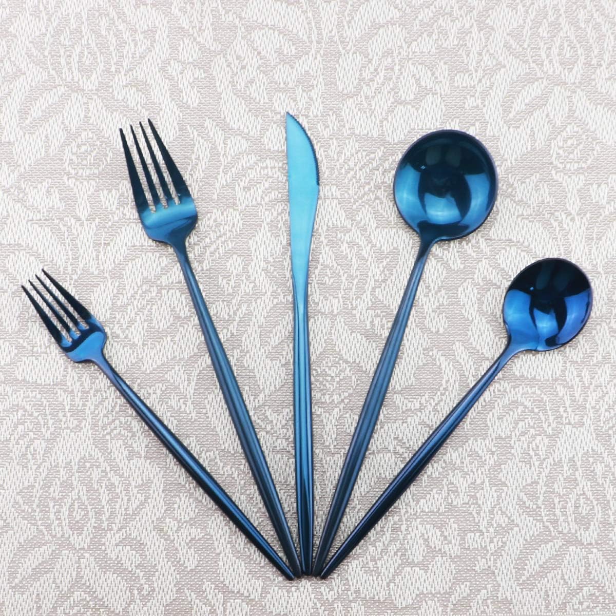 Gugrida Portable Silverware Set - 5-Piece Flatware Cutlery Set - 18/10 Stainless Steel - Mirror Polishing Blue - Travel Elegant Modern Utensils - Service for 1 Include Steak Knife Dinner Fork Spoon