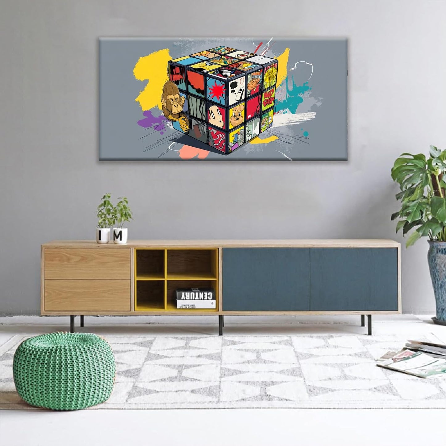 Abstract Wall Art For Living Room Artwork Graffiti Cube Canvas Art Wall Decor Modern Canvas Prints Pictures Colorful Wall Art For Home Hotel Artwork 24 X 48 Inch