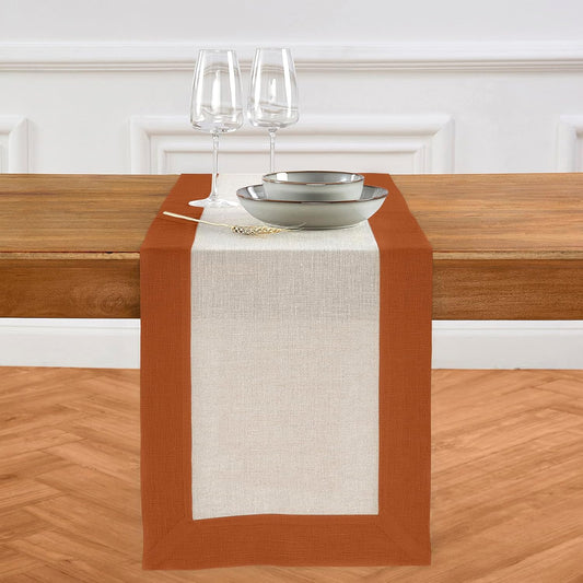 Solino Home Linen Table Runner 72 Inches Long - Cinnamon and Natural 100% Pure Linen 14 x 72 Inch Table Runner for Dining, Dresser, Fall, Autumn, Halloween, Thanksgiving - Contempo
