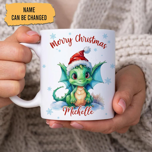 Hyturtle Personalized Gifts Dragon Lover - Dragon Wearing Santa Hat Custom Name Ceramic Coffee Mug Cup 11oz - Cute Animal Lovers Gifts For Women, Girl kids Family On Birthday, Christmas