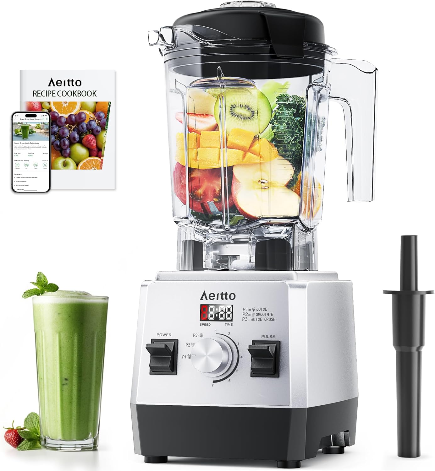 Aeitto Blenders for Kitchen with 68Oz. Large Capacity, 1800W Max Power Smoothie Blender, 3 Preset Programs & 7 Speeds, Professional Countertop Blender for Smoothies, Ice Crush, Generation2 Silver