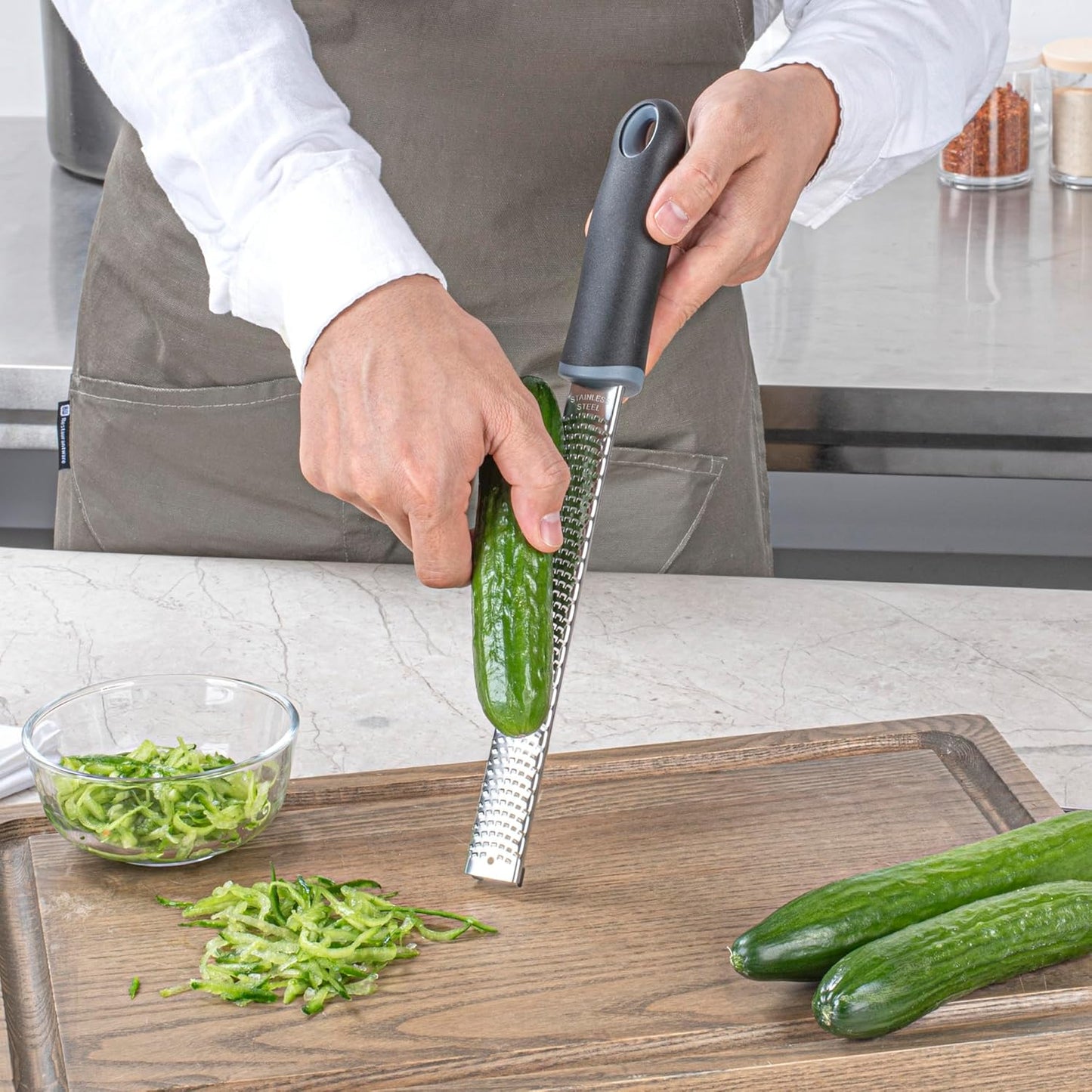 Restaurantware Met Lux 13 Inch Hand Grater 1 Zester Cheese Grater - With Handle For Zesting Lemons And Grating Cheese Stainless Steel And Plastic Rasp Grater