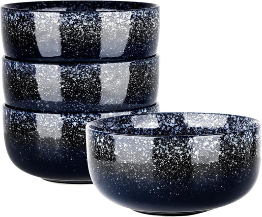 S&Q'S CERAMICS Bowl Set of 4, 36 Ounce Kitchen Bowls for Soup, Large Cereal, Breakfast, Oatmeal, Microwave and Dishwasher Safe, [Set of 4], (Navy Blue)