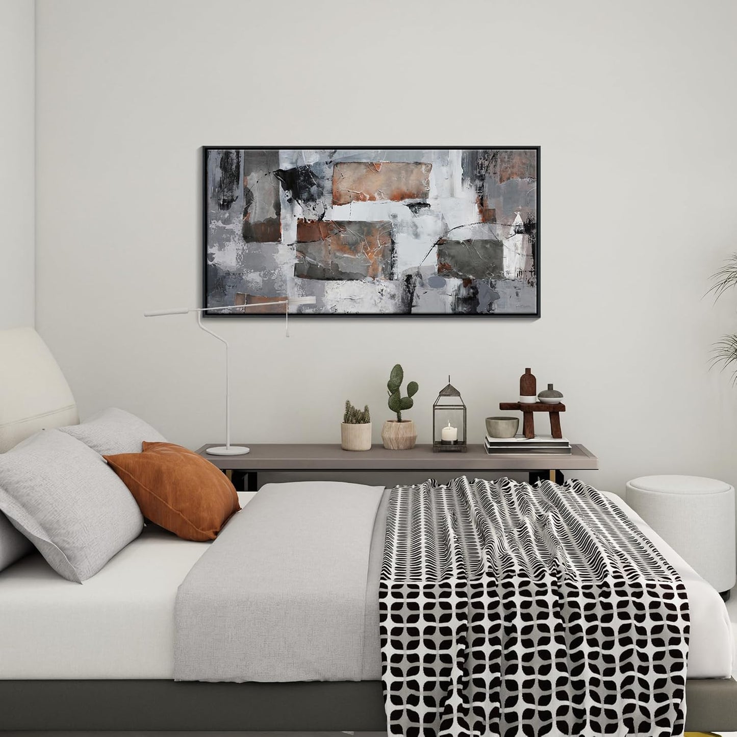 Large Abstract Wall Art - Gray and Black Modern Canvas Wall artwork, Framed Room Wall Decor for Living Room, Bedroom, and Office, Aesthetic Bedroom Wall Art Above Bed, Office Decorations for Work