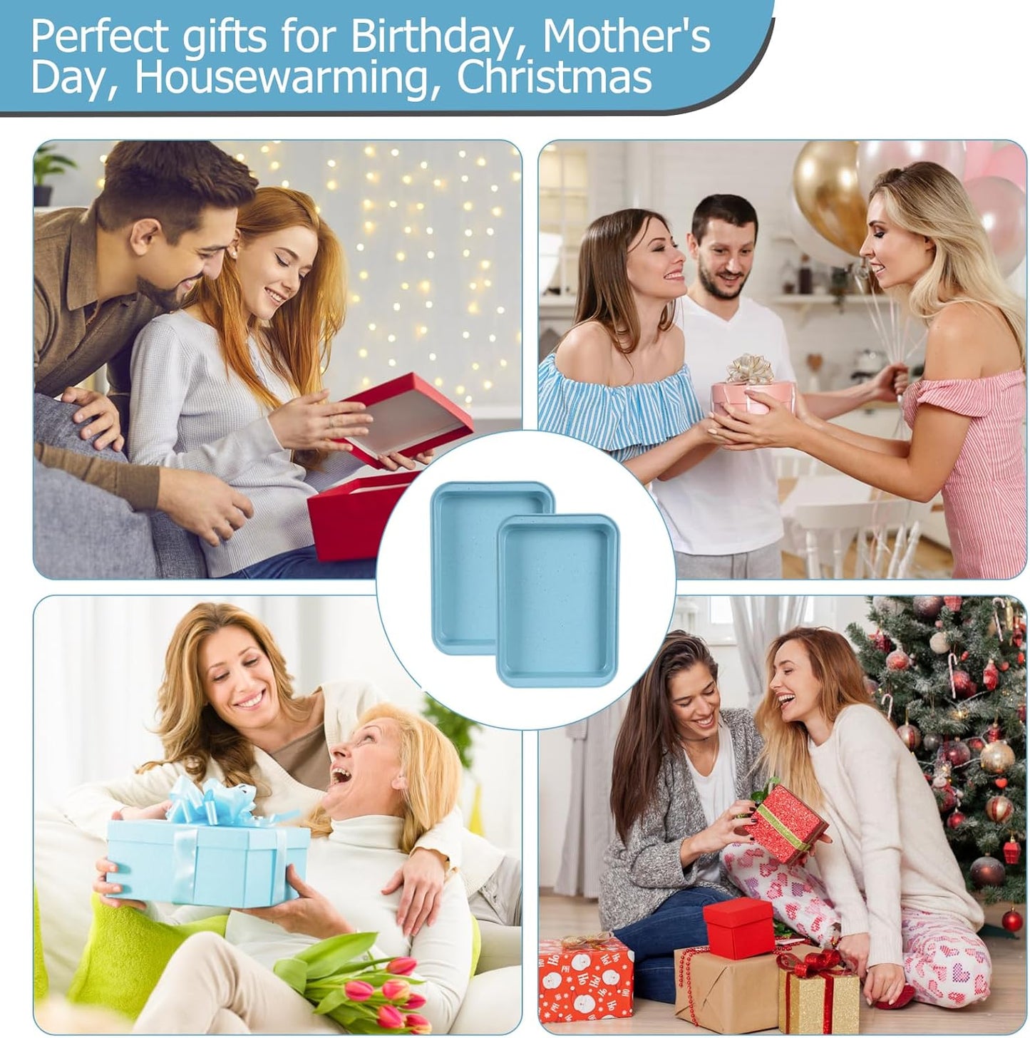 9x13 Baking Pan Set of 2, Nonstick 13 x 9 Cake Pan for Oven, Deep Rectangle Pan for Brownies, Lasagna, Roasting, Blue Carbon Steel Bakeware Gift