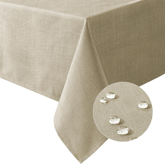 H.VERSAILTEX Linen Textured Table Cloths 60 x 84 Inch Premium Solid Tablecloth Spill-Proof Waterproof Table Cover for Dining Buffet Feature Extra Soft and Thick Fabric Wrinkle Free, Taupe
