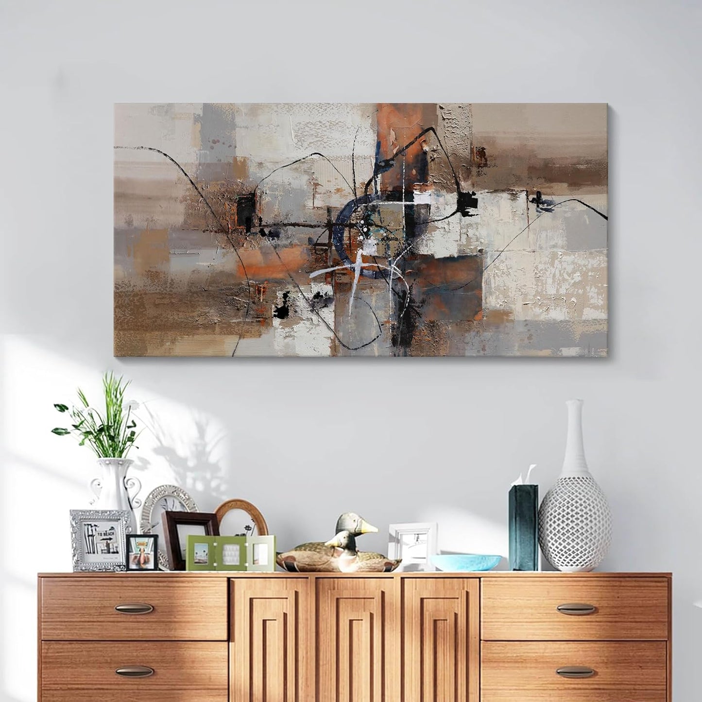 YDYSUNE Abstract Canvas Wall Art, Modern Wall Decor Painting, Brown Room Decorations, Orange Wall Art for Living Room, Bedroom, Office Artwork Wall Decor 24×48IN