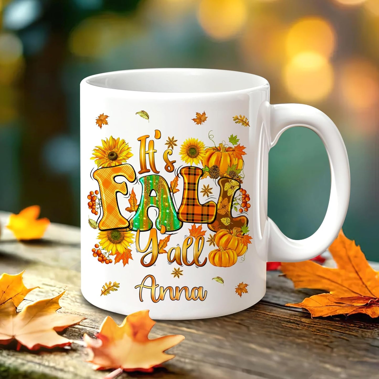 Hyturtle Personalized Fall Autumn Mug Gifts - It's Fall Y'all - Custom Name Coffee Cup Ceramic Mug 11oz 15oz - Autumn Gifts - Fall Thanksgiving Decor Gift - Birthday Christmas