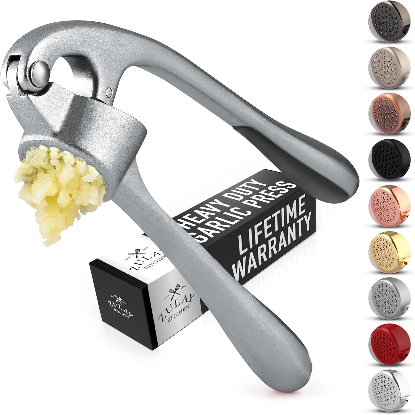 Zulay Kitchen Premium Garlic Press - Durable Garlic Masher with Soft, Easy to Squeeze Handle - Garlic Mincer Tool - Sturdy Easy to Clean Garlic Crusher (Slate Gray)