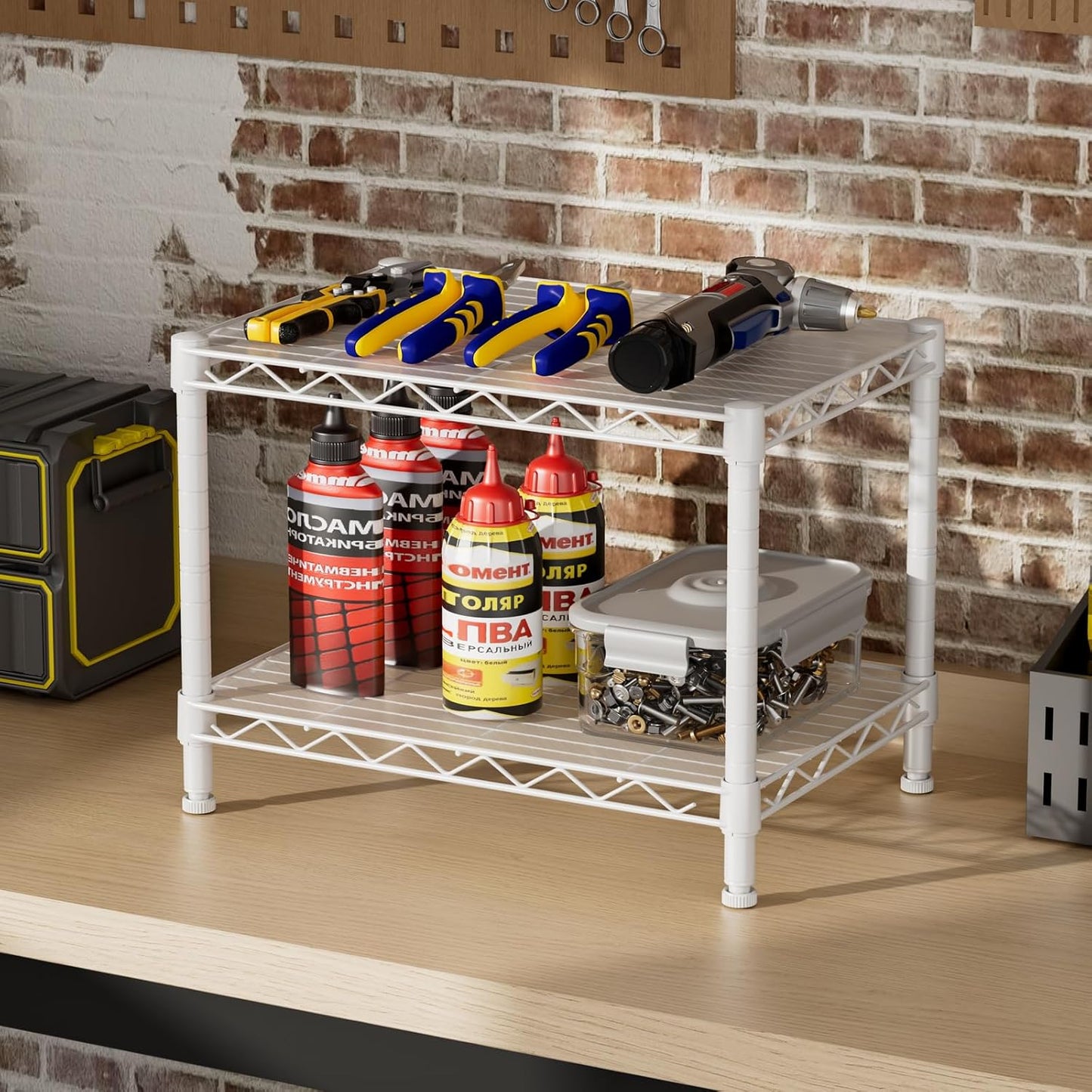 SINGAYE 2 Small Wire Shelves Garage Pantry Close Home Organizers and Storage Bathroom Shelf Laundry Room Organization Adjustable Book Metal Shelving Unit