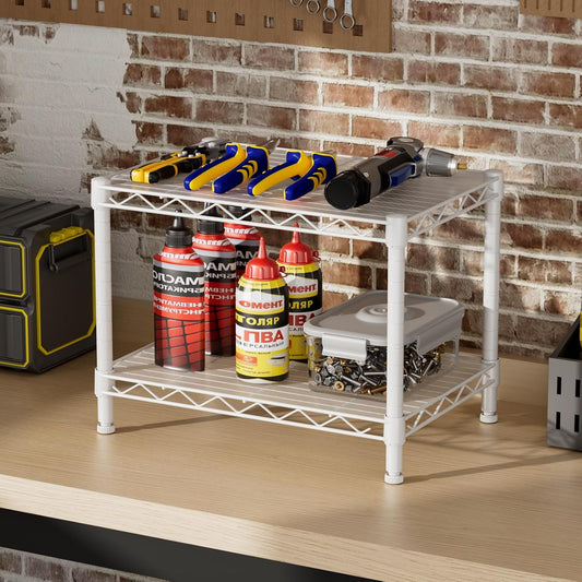 SINGAYE 2 Small Wire Shelves Garage Pantry Close Home Organizers and Storage Bathroom Shelf Laundry Room Organization Adjustable Book Metal Shelving Unit