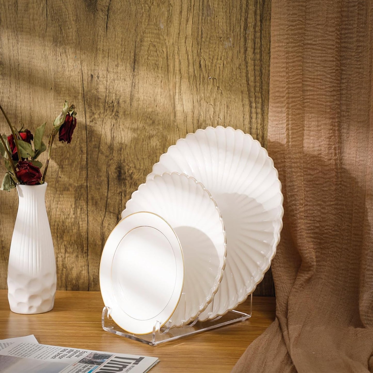 Domensi 2 Pcs Acrylic 3 tier Plate Stands for Display Clear Dinnerware Display Stand organizer China Plate Racks for China Place Setting Holder for Plates Platters