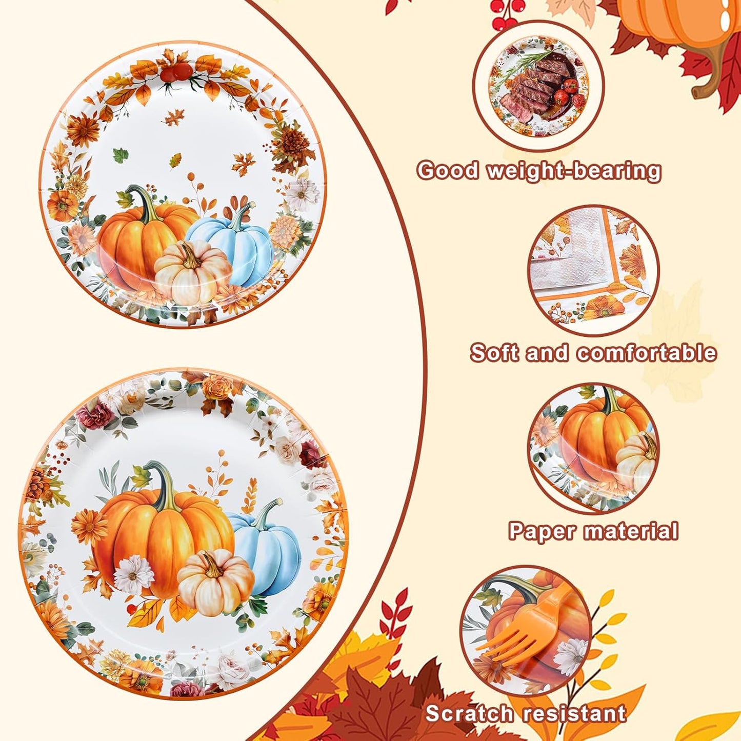 96 Pieces Thanksgiving Pumpkin Tableware Set – Rustic Sunflower and Pumpkin Disposable Plates, Napkins, and Forks for Fall Dinners, Friendsgiving, Harvest Parties – Serves 24 Guests