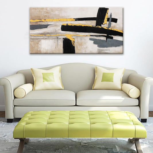 QSQ Abstract Wall Art Canvas Wall Art Decor Black And Gold Wall Art Paintings Abstract Wall Decor Artwork Pictures For Bedroom Bathroom Office Home Decor Can Be Hung Directly 20" X 40"