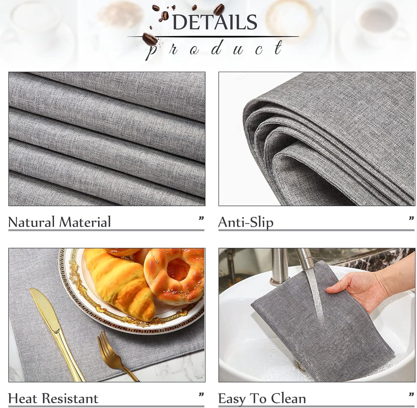 Sieral Cloth Placemats Set of 12 Rectangle Dining Table Placemats Bulk 13 x 19 Inch Machine Washable Heat Resistant Cotton Linen Table Mats for Wedding Baby Shower Birthday Party Supplies(Light Grey)