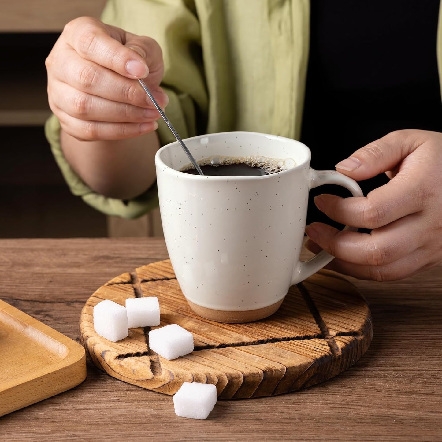 AmorArc 12oz Coffee Mugs, Ceramic Coffee Mugs set of 4 for Man, Woman, Dad, Mom, Modern Coffee Cups with handle for Latte/Cappuccino/Milk/Cocoa. Dishwasher&Microwave Safe, Light Beige