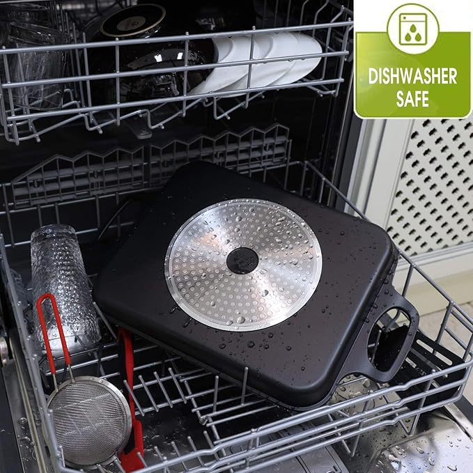 S·KITCHN Nonstick Grill Pan, Induction Stove Top Grill Plate, Glass Grilling Pan for Indoor, Gas Range Grill Panel/Skillet