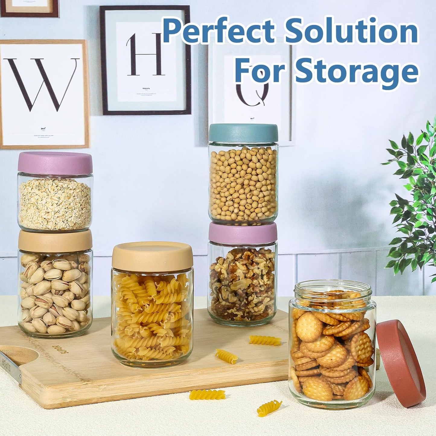 KEYWING 12 Pack Overnight Oats Containers With Lids, 16 oz Wide Mouth Mason Jars with Airtight Lids, Meal Prep Containers Food Storage Glass Jars in Bulk for Snack Yogurt Salad Spice Cereal