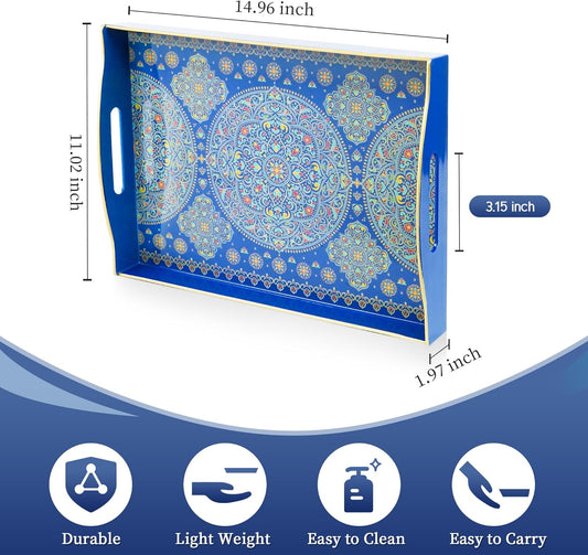 Gifturbo Decorative Tray for Coffee Table with Handles,Plastic Elegant Floral Rectangular Serving Tray for Ottoman,Living Room,Bathroom,Home Decor,Entertaining,2 Handles