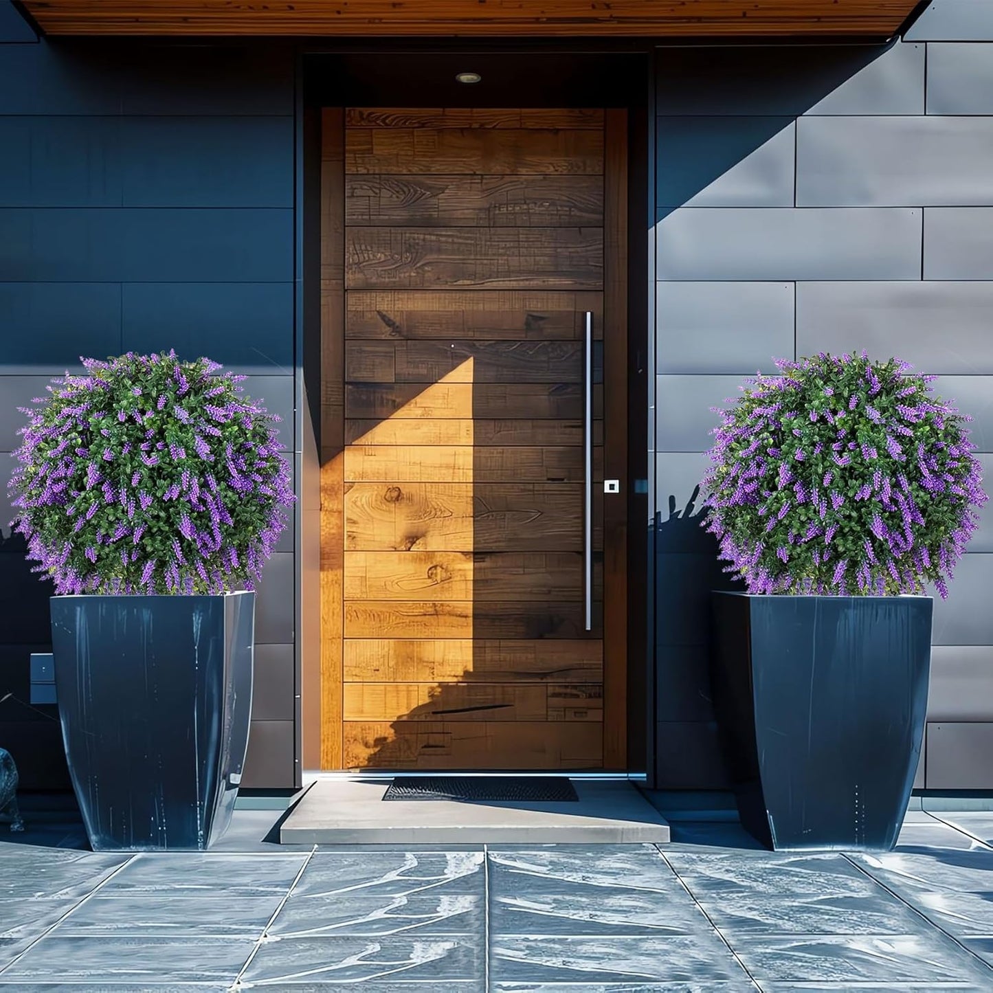 Real Touch 24" Artificial Lavender Trees (2-Pack) – Lifelike UV-Resistant Artificial Plant Featuring a Natural Wood Trunk – Perfect for Front Porch, Patio & Home Decor