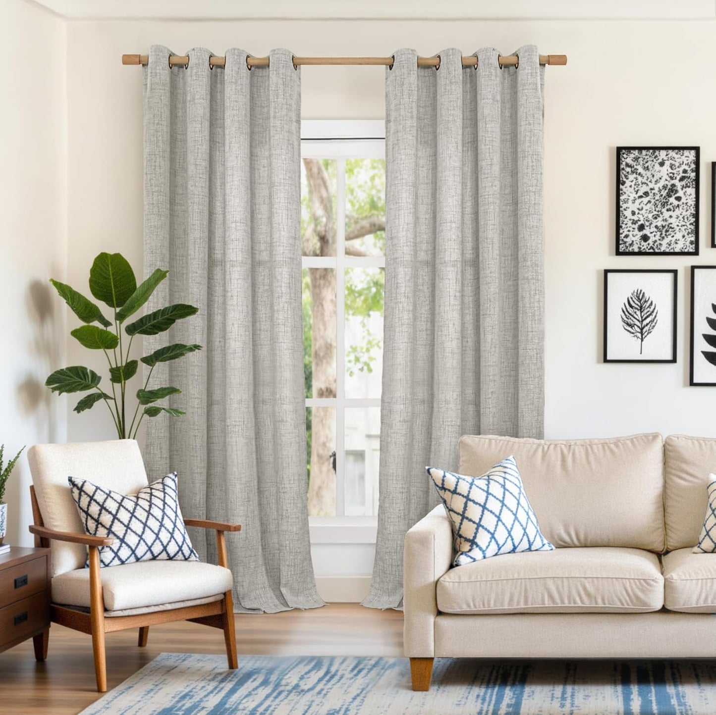 YoungsTex Linen Curtains 90 Inches Length for Living Room, Dark Grey Light Filtering Semi Sheer Drapes with Bronze Grommet for Bedroom Dining Room Office, 2 Panels, 52 X 90 Inch