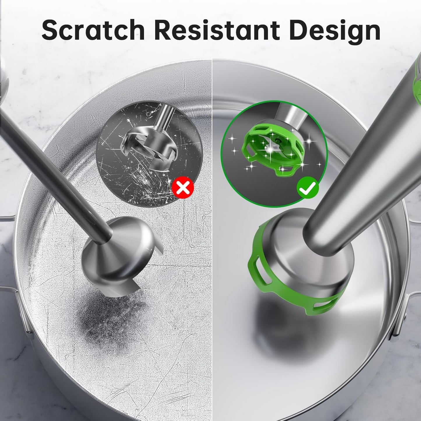 Immersion Blender Handheld Corded Hand Blenders Set 1100W, Trigger Variable Speed 5 in 1 Stick Emulsifier with Chopper, Whisk and Frother for Soup, Baby Food and Smoothies, Apple Green