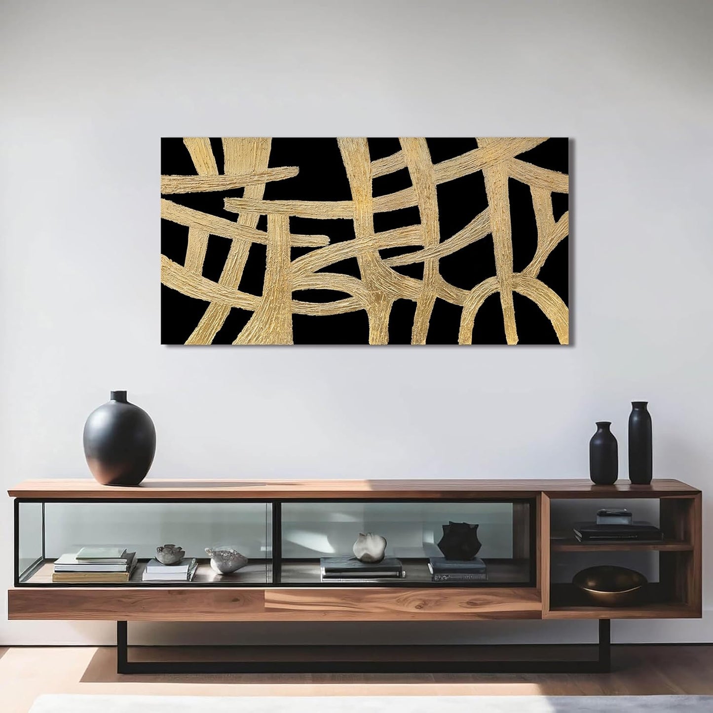 YISXINOAG Abstract Wall Art Small Size Black And Gold Wall Art Home Wall Decor Artwork Modern Canvas Art Wall Decor Painting Prints Pictures For Bedroom Office Artwork 20"X 40"