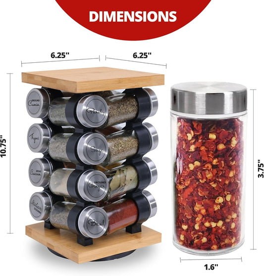 Orii 16-Jar Rotating Spice Rack with Spices Included – Pre-Filled Spice Racks with 5-Year Refill Program - Flavorful Spices