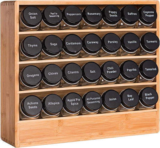 Bamboo Tiered Spice Rack Organizer for Cabinet,Wooden Seasoning Rack for Countertop, Cupboard, Pantry, Kitchen (Spice Jars Included)