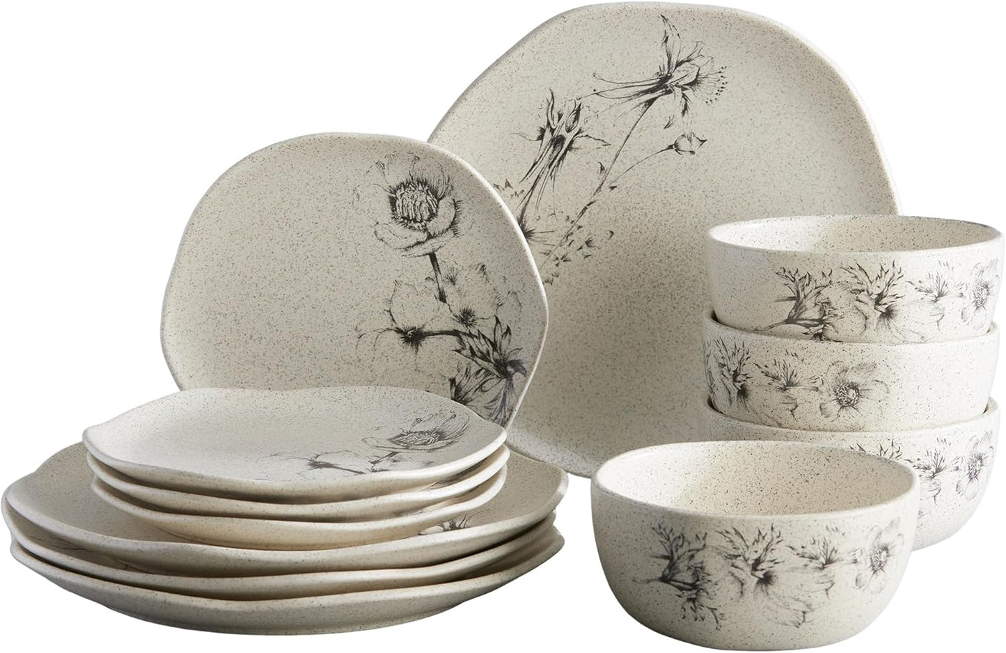 Corona Dinnerware Set 12– piece, Plates and Bowls Set, Ceramic Sets for 4, Microwave and Dishwasher Safe, Elea Floral Design