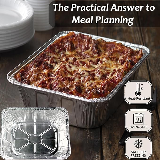 INFINITY EL Disposable Aluminum Foil Pan 25 Pack | Half Pan Extra 12.5" x 10.5" x 4" Deep Disposable Baking Pan | Heavy Duty Aluminum Foil Pan for Roasting Turkey, Lasagna, Thanksgiving, Christmas
