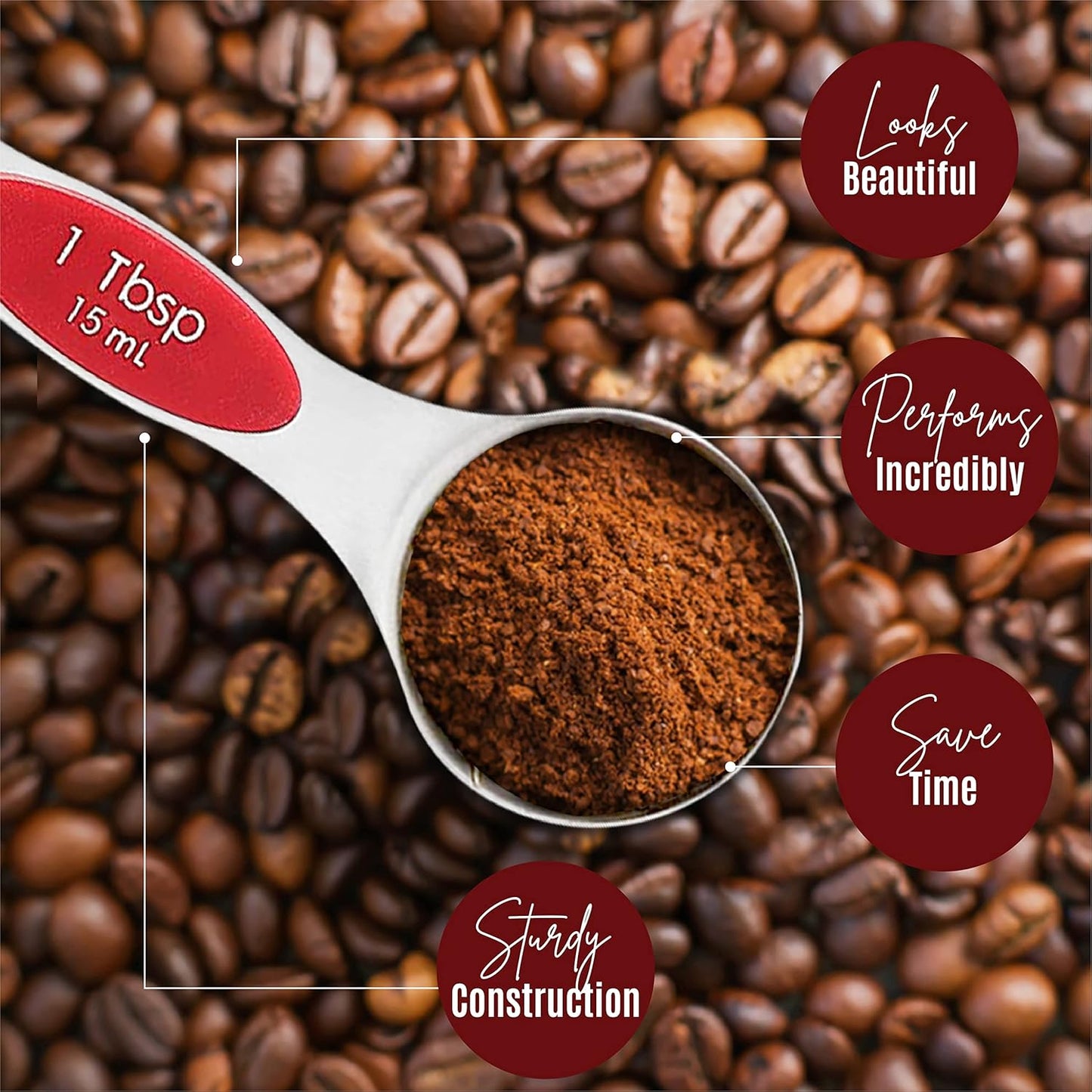 Magnetic Measuring Spoons Set of 9 Stainless Steel Dual-Sided Stackable Measuring Spoon Nesting Teaspoons Measuring Dry and Liquid Ingredients, Fits in Spice Jars Set of 9 (Red)