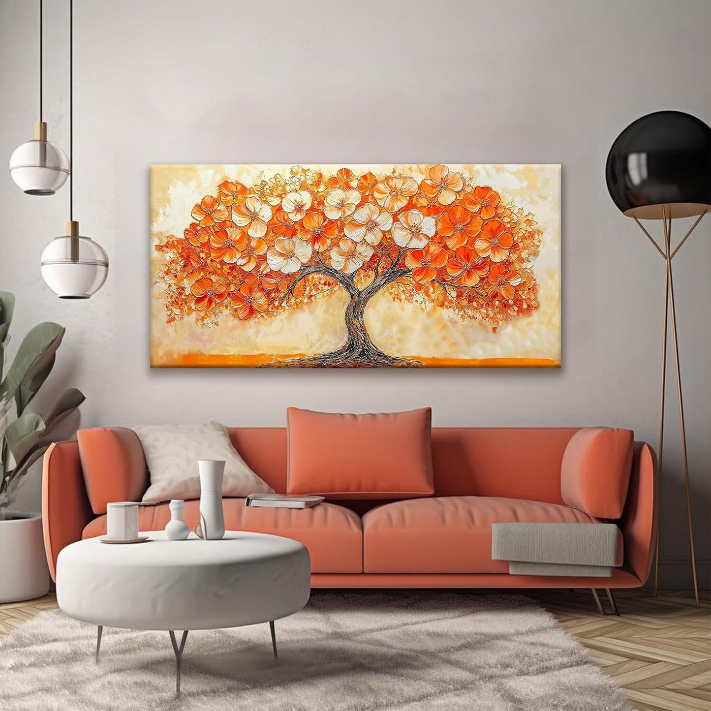 Suconvng Canvas Art Wall Decor Orange Tree Abstract Wall Art For Living Room Picture Modern Landscape Abstract Art Painting Home Wall Decor 24" X 48" Bedroom Office Artwork
