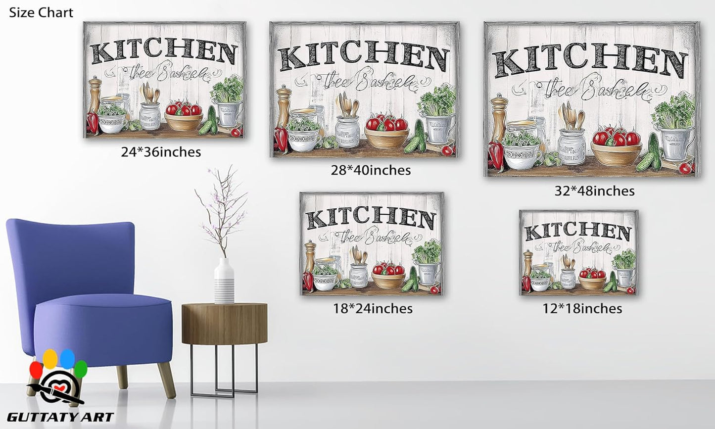 GUTTATY Kitchen Pictures Wall Decor, Farmhouse Wall Art Decor Various Vegetables and Spoon Painting for Dinning Room Restaurant Decor, Mother's Day Gift for Grandma Mom Hanging Artwork 28×40 Inch