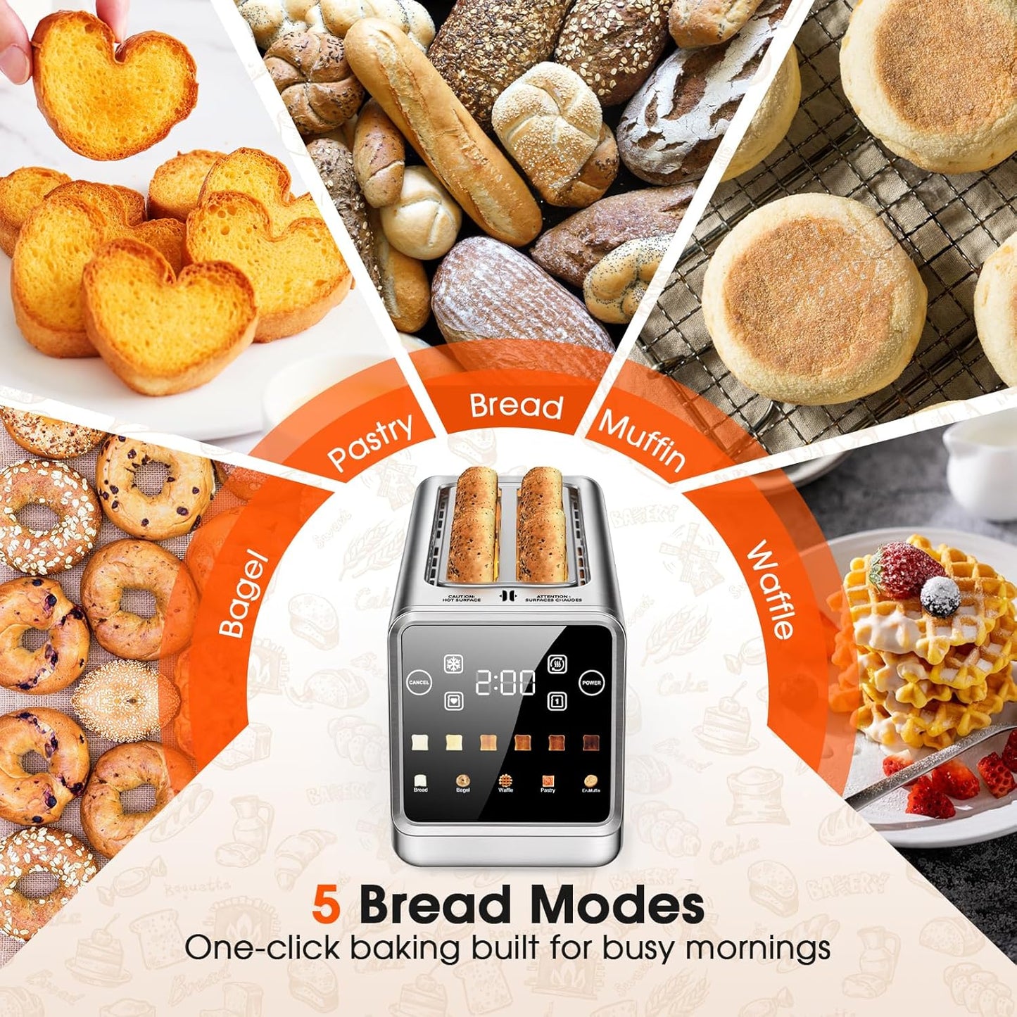 4-Slice Smart Toaster with Digital Touchscreen & 1-Touch Memory for Family | Stainless Steel, Extra-Wide Long Slots for Bagels & Artisan Bread | All-in-One Defrost, Reheat & Single-Slice Modes