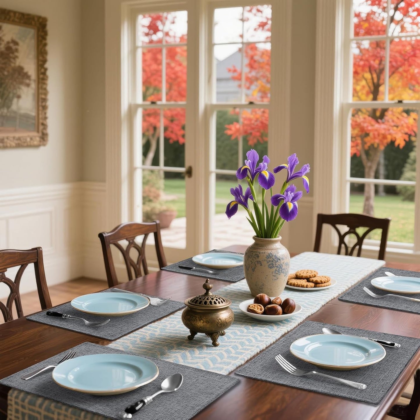 Homaxy Cloths Placemats for Dining Table Set of 4, Heat Resistant Washable Cotton Linen Blend Table Mats, Easy to Clean Place Mats for Indoor Outdoor Party Kitchen Decoration, 13" x 19", Dark Grey