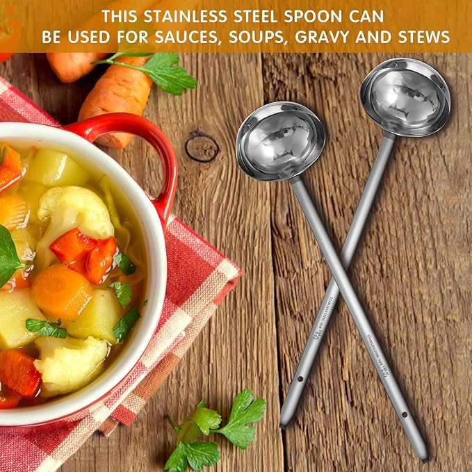 meekoo 3 Pieces Stainless Steel Ladle Soup Handle Ladle with Pouring Rim for Kitchen Cooking Soup Sauce(6 oz)