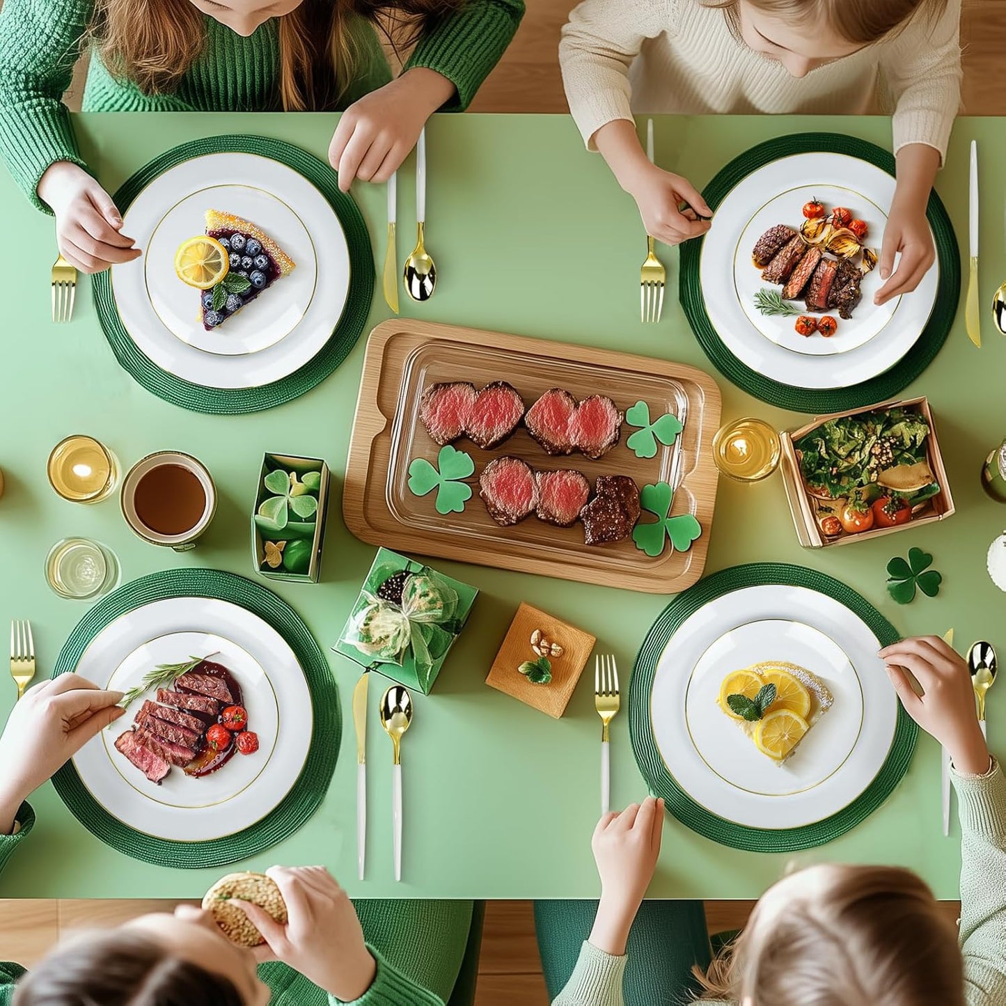 100PCS White Plastic Plates with Gold Rim, White Gold Disposable Plates for Party, Wedding, Include 50 Dinner Plates, 50 Dessert Plates for 50 Guests