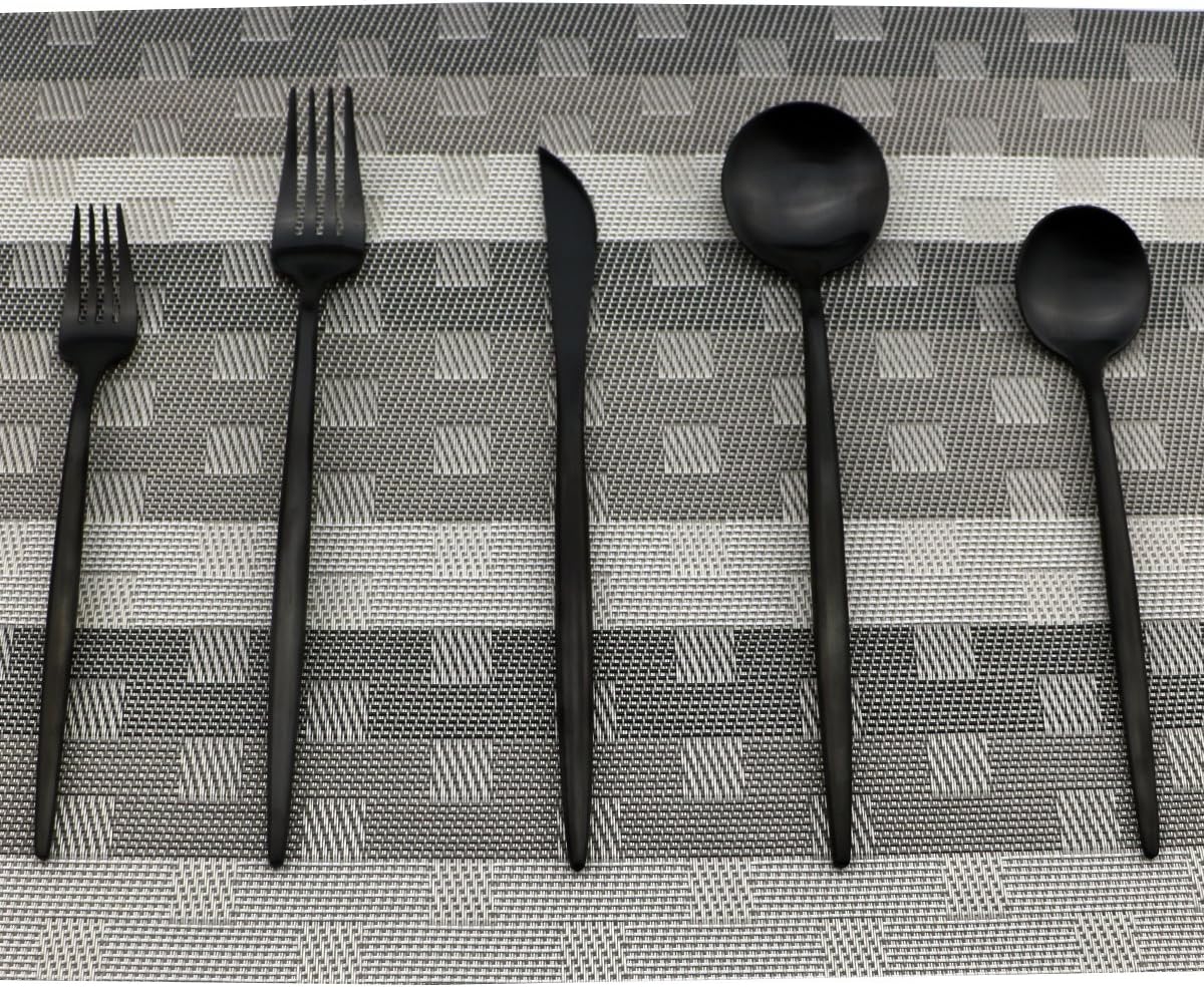 Luxury Black Matte Flatware 10 Pieces 18/10 Stainless Steel Salad Spoons and Forks Knife Set Black Silverware Set DISHWASHER SAFE, Service for 2